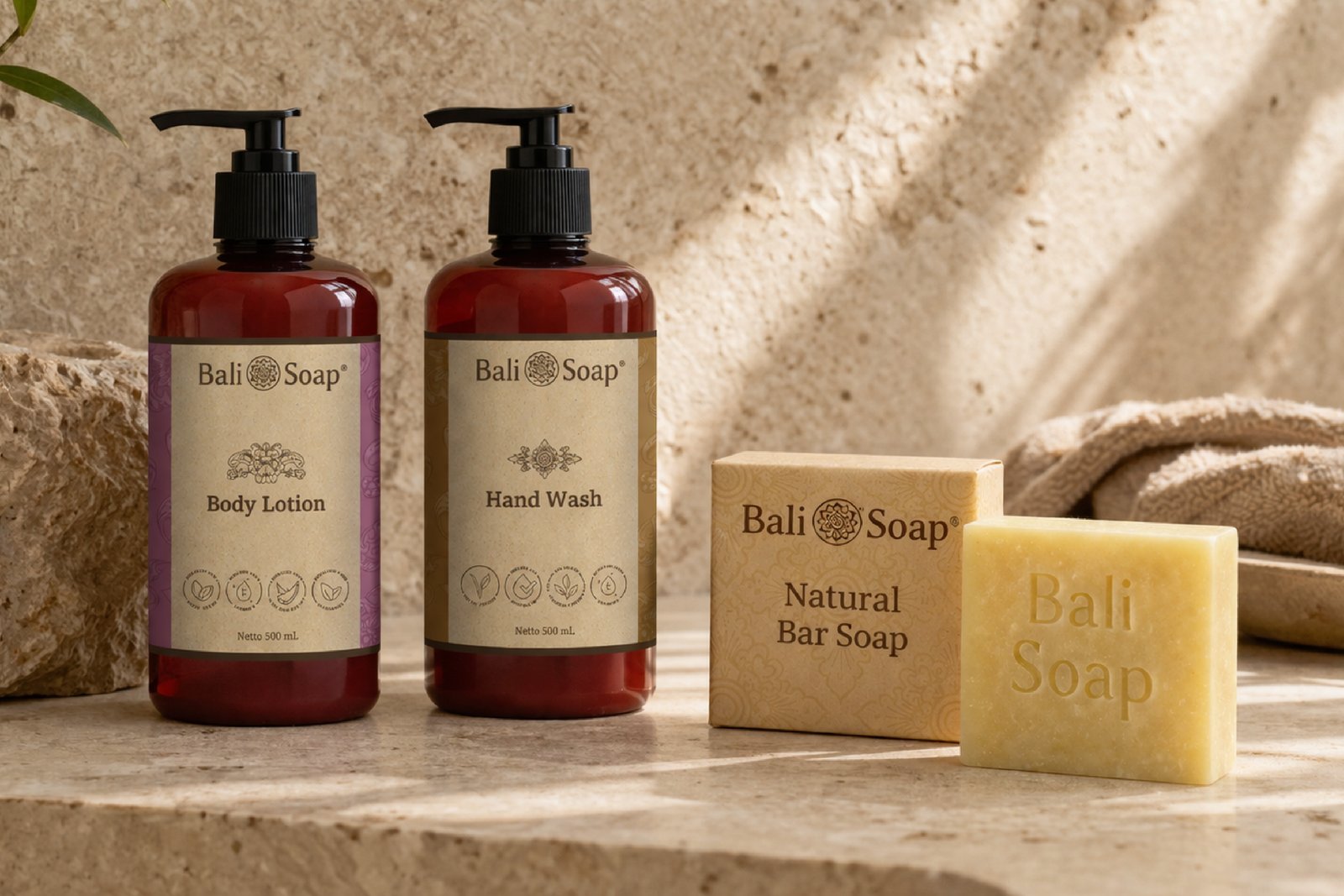 Body lotion and natural bar soap